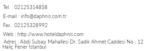 Daphnis Hotel telefon numaralar, faks, e-mail, posta adresi ve iletiim bilgileri